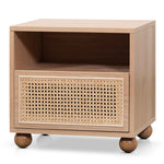 Ex Display - Haley Wooden Side Table with Rattan Front - Natural Bedside Table KD-Core