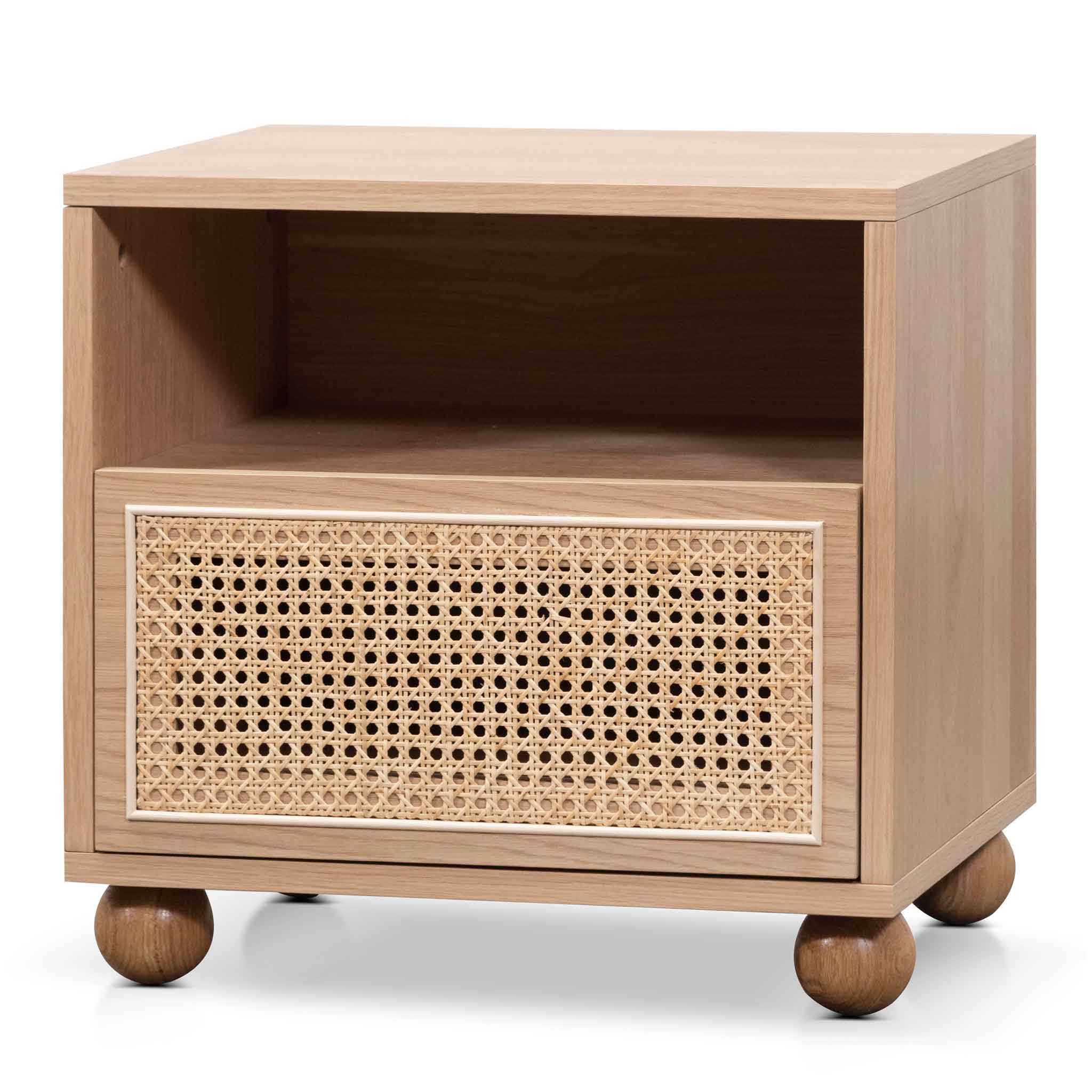 Ex Display - Haley Wooden Side Table with Rattan Front - Natural Bedside Table KD-Core