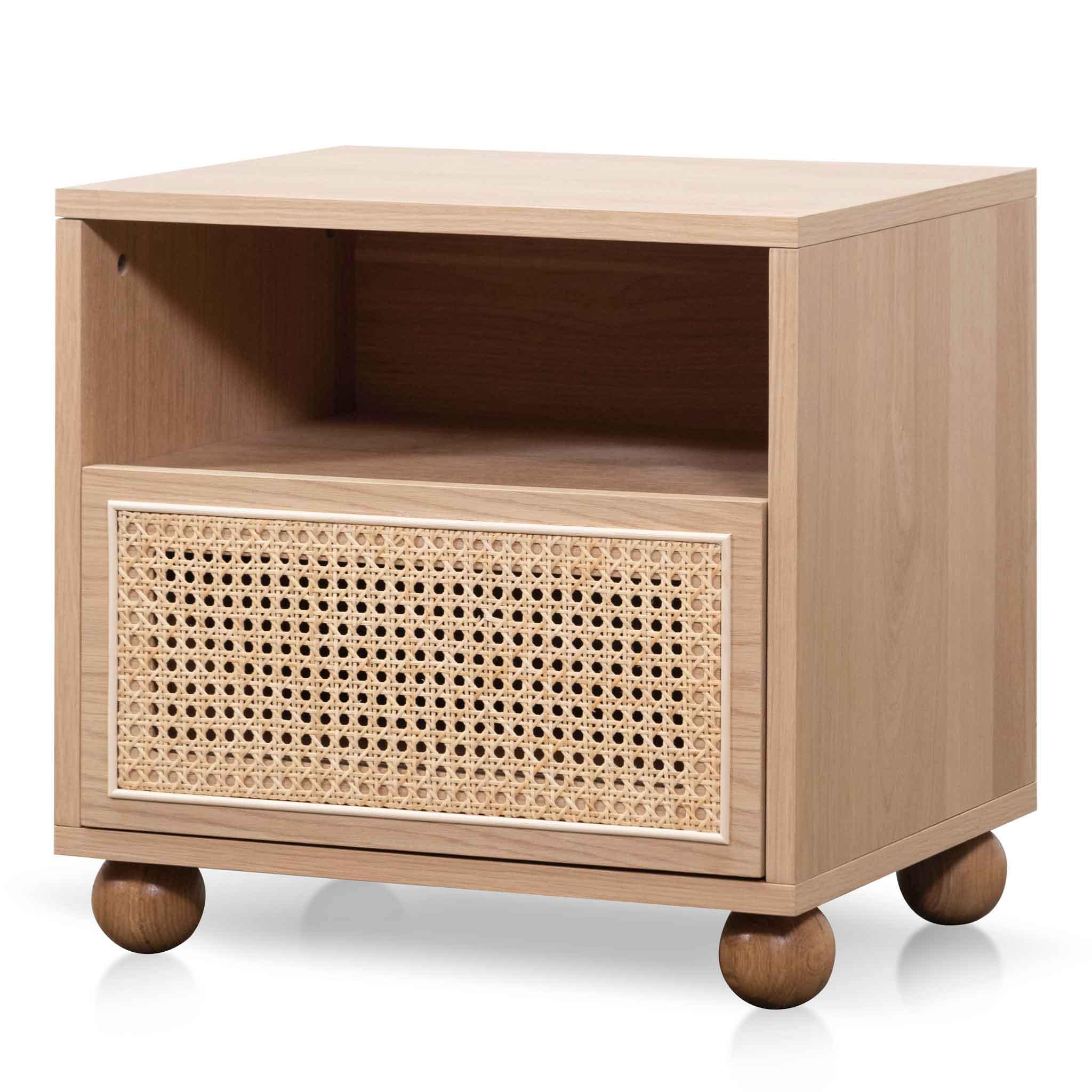 Ex Display - Haley Wooden Side Table with Rattan Front - Natural Bedside Table KD-Core