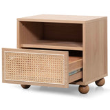 Ex Display - Haley Wooden Side Table with Rattan Front - Natural Bedside Table KD-Core
