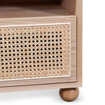 Ex Display - Haley Wooden Side Table with Rattan Front - Natural Bedside Table KD-Core