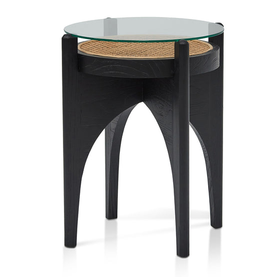 Mcdaniel 50cm Round Glass Side Table - Black Bedside Table Nicki-Core   