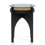 Mcdaniel 50cm Round Glass Side Table - Black Bedside Table Nicki-Core   