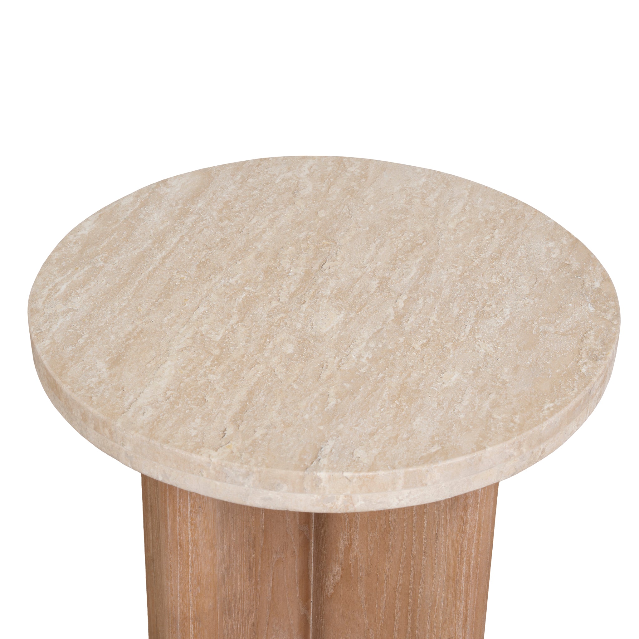 Agosti Travertine Marble Round Side Table - White Wash Side Table Nicki-Core