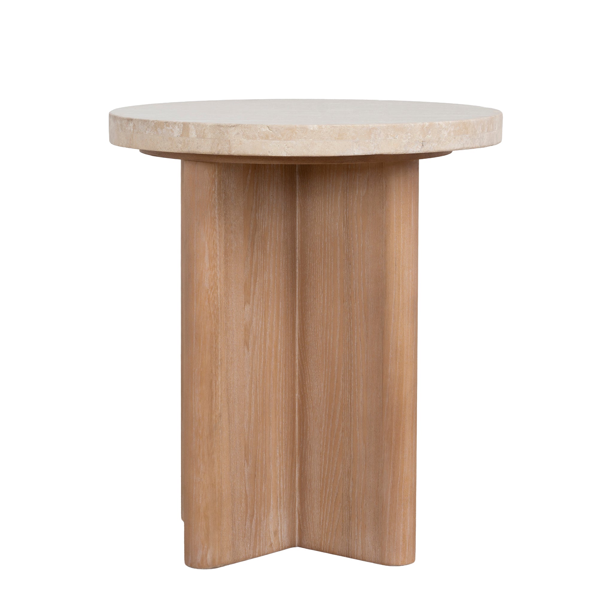 Agosti Travertine Marble Round Side Table - White Wash Side Table Nicki-Core