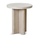 Ex Display - Agosti Travertine Marble Round Side Table - White Wash Side Table Nicki-Core
