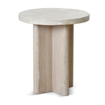 Ex Display - Agosti Travertine Marble Round Side Table - White Wash Side Table Nicki-Core   