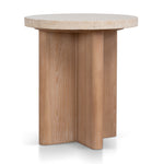 Agosti Travertine Marble Round Side Table - White Wash Side Table Nicki-Core