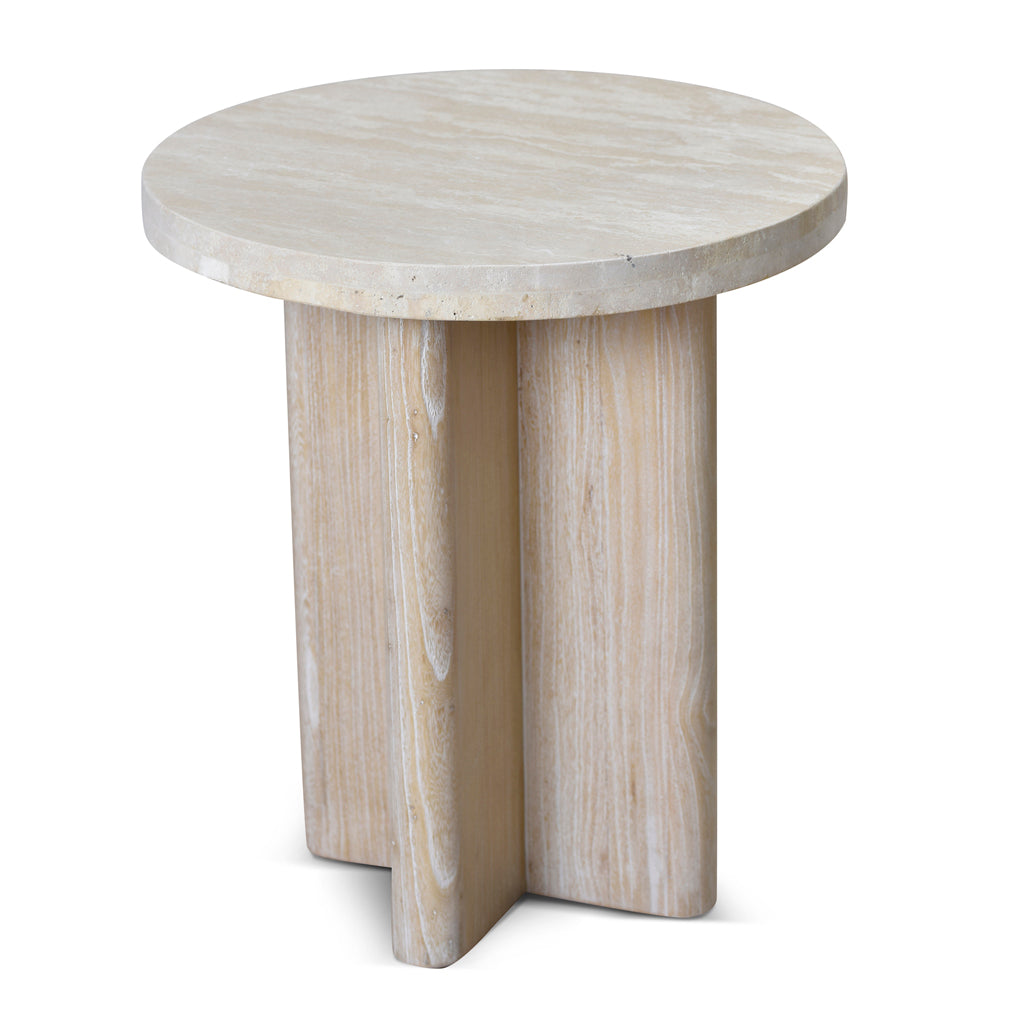 Ex Display - Agosti Travertine Marble Round Side Table - White Wash Side Table Nicki-Core
