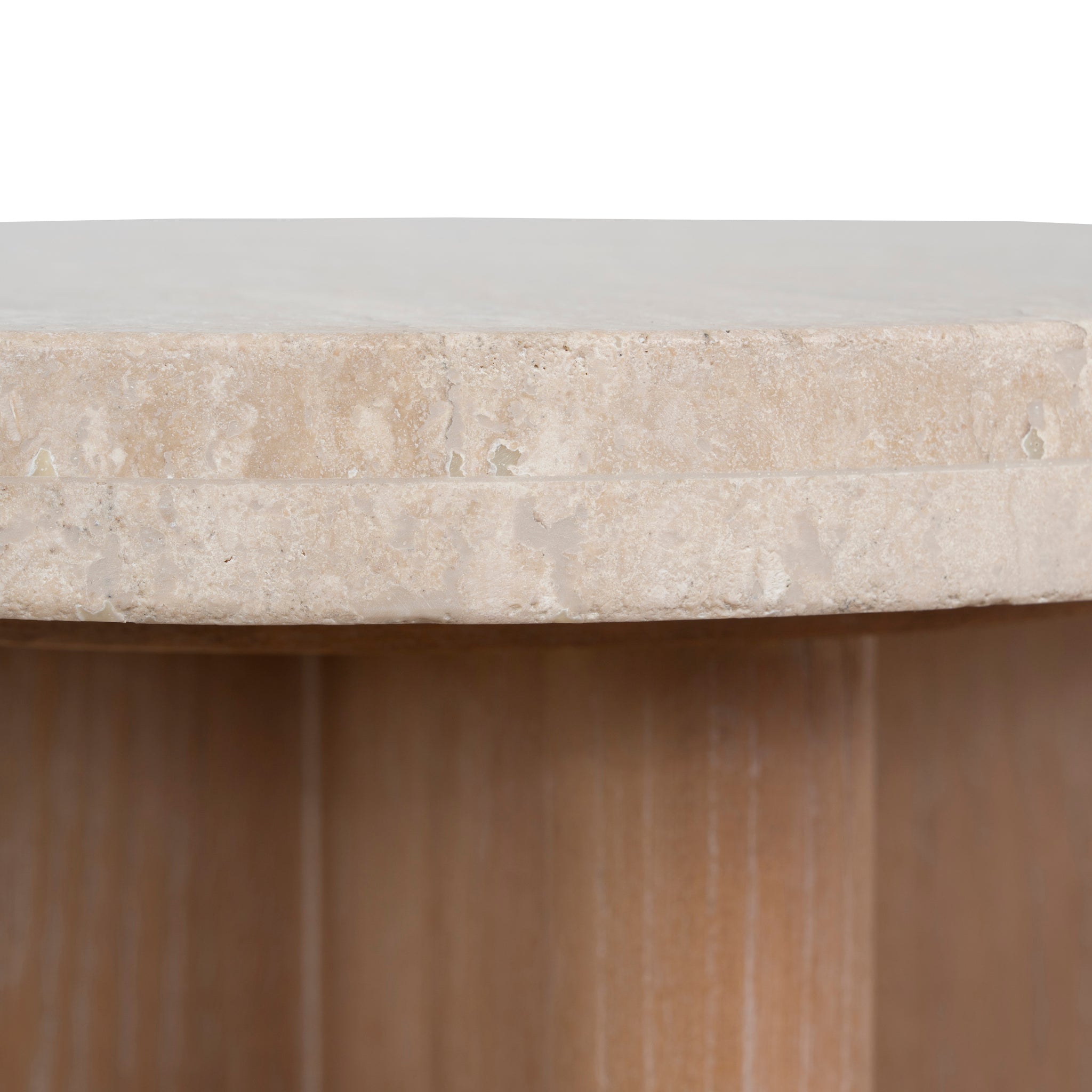 Agosti Travertine Marble Round Side Table - White Wash Side Table Nicki-Core