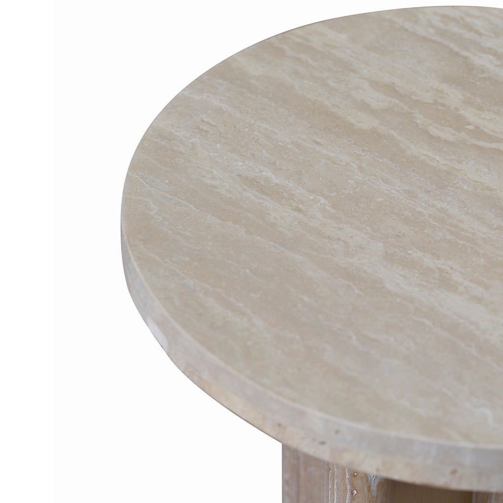 Ex Display - Agosti Travertine Marble Round Side Table - White Wash Side Table Nicki-Core