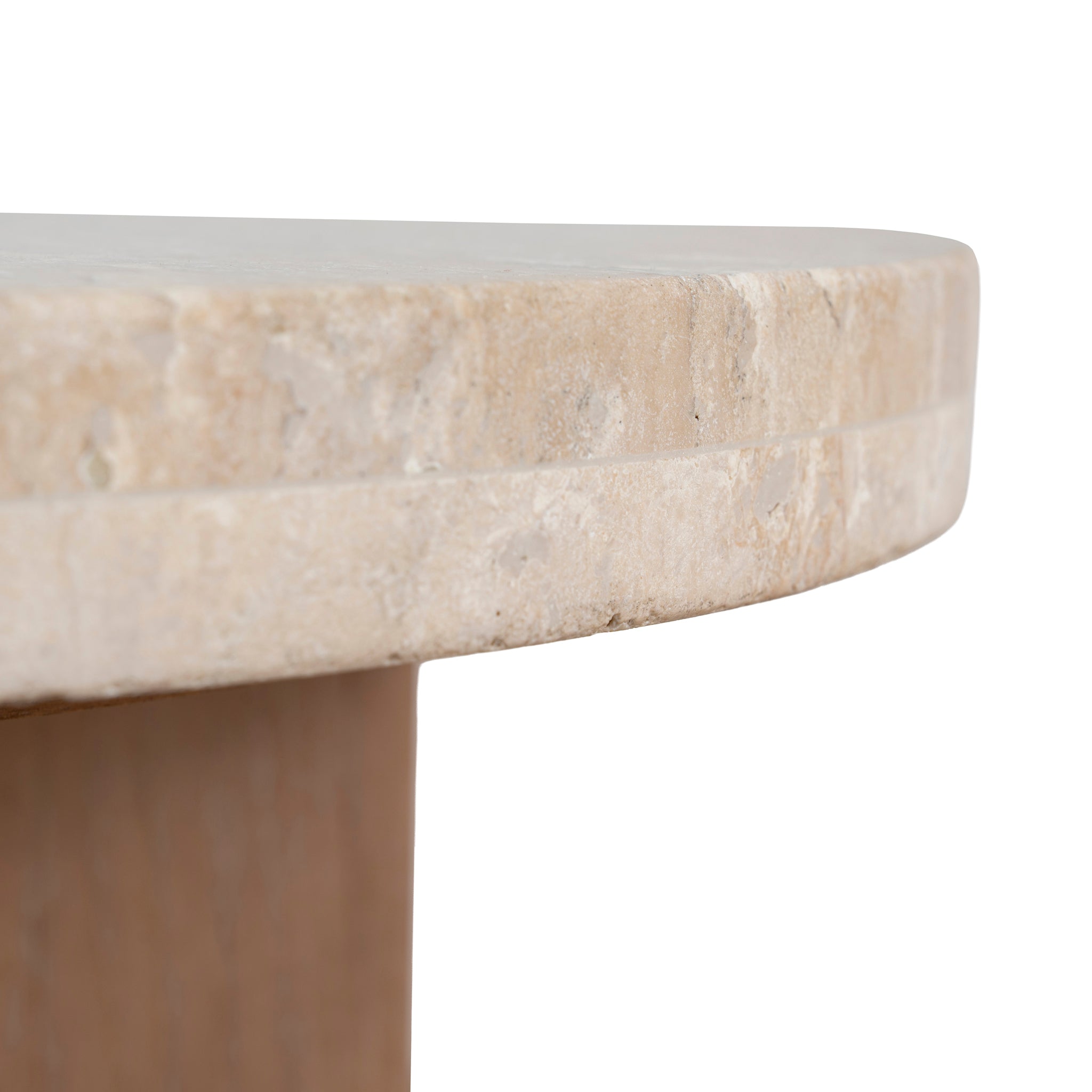 Agosti Travertine Marble Round Side Table - White Wash Side Table Nicki-Core