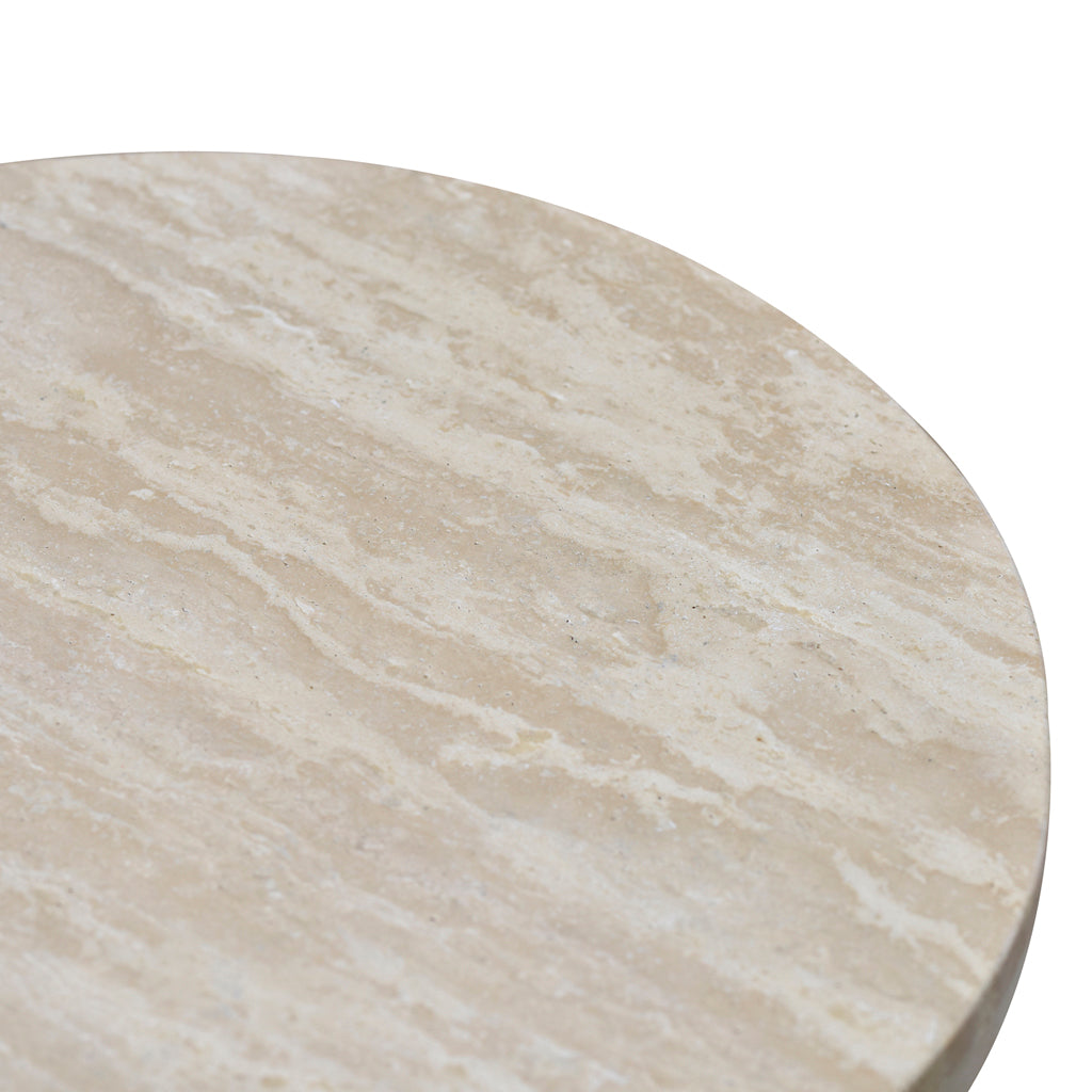 Ex Display - Agosti Travertine Marble Round Side Table - White Wash Side Table Nicki-Core