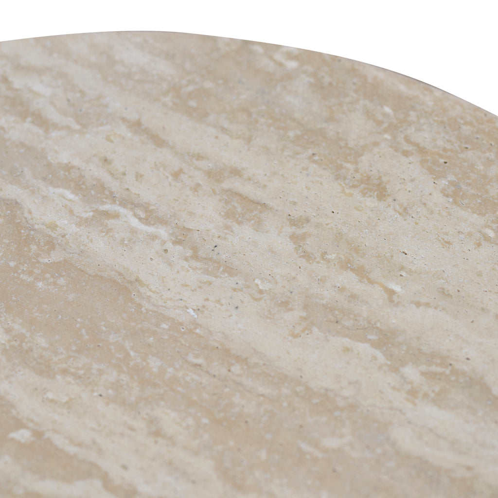 Ex Display - Agosti Travertine Marble Round Side Table - White Wash Side Table Nicki-Core
