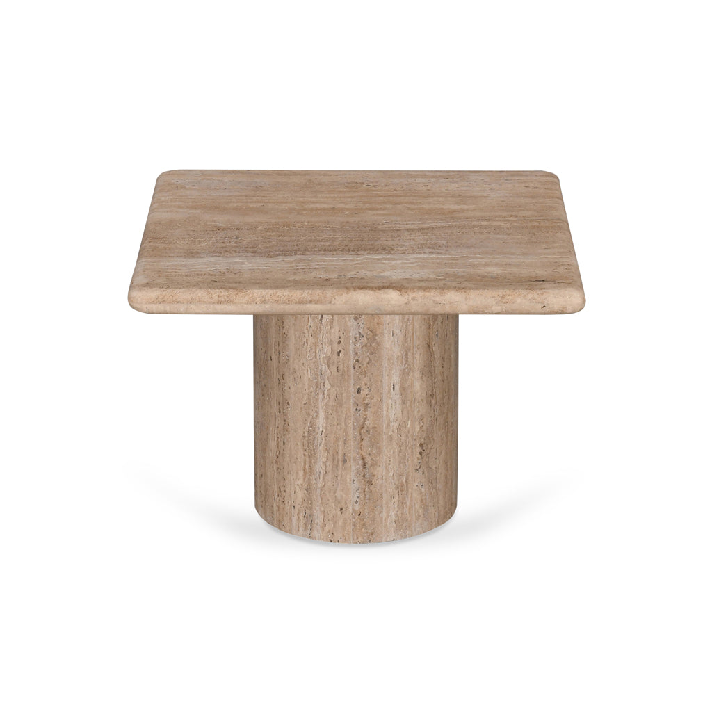 Ex Display - Costin 50cm Travertine Top Side Table - Natural Side Table Rebhi-Core