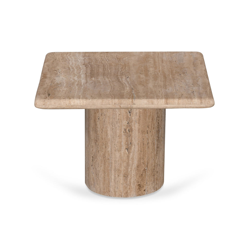 Ex Display - Costin 50cm Travertine Top Side Table - Natural Side Table Rebhi-Core