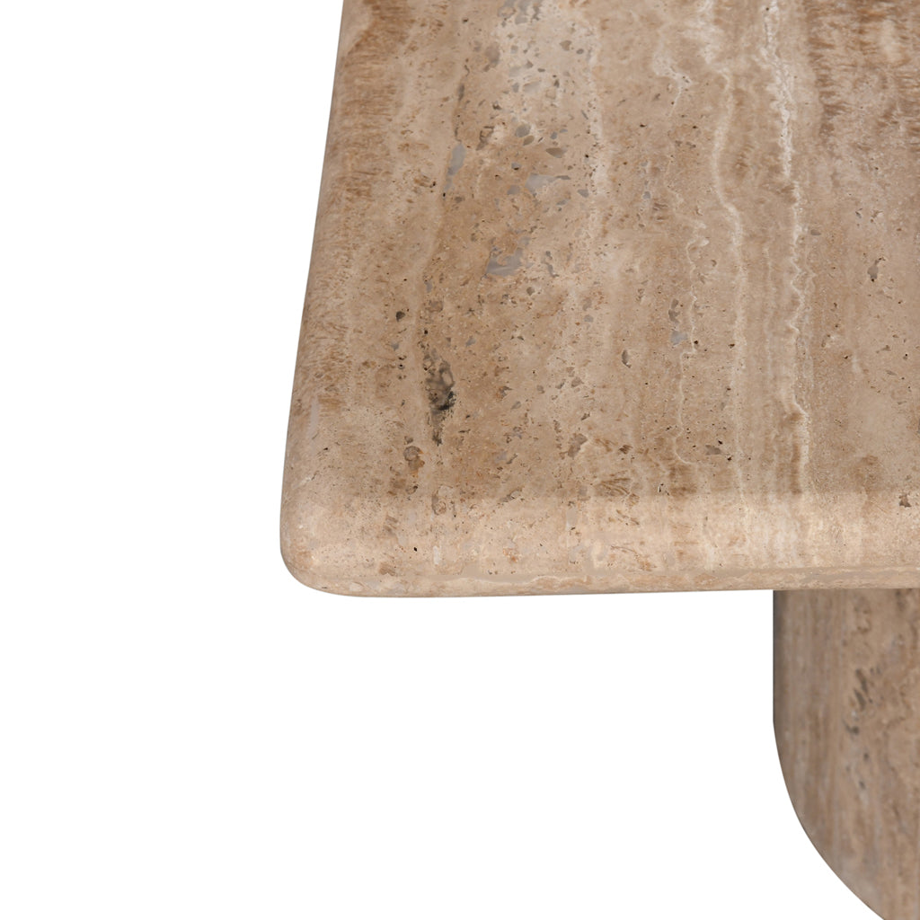 Ex Display - Costin 50cm Travertine Top Side Table - Natural Side Table Rebhi-Core