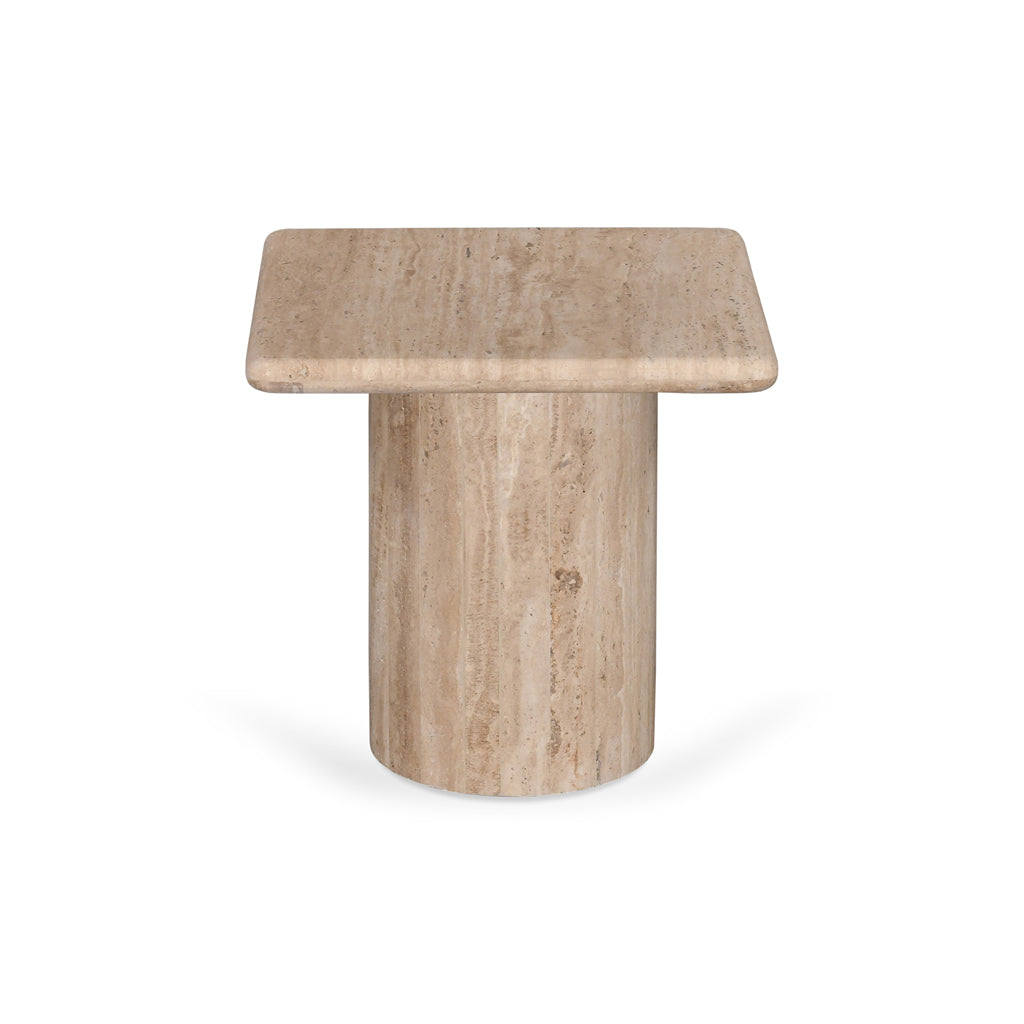 Costin 42cm Travertine Top Side Table - Natural - Last One Side Table Rebhi-Core
