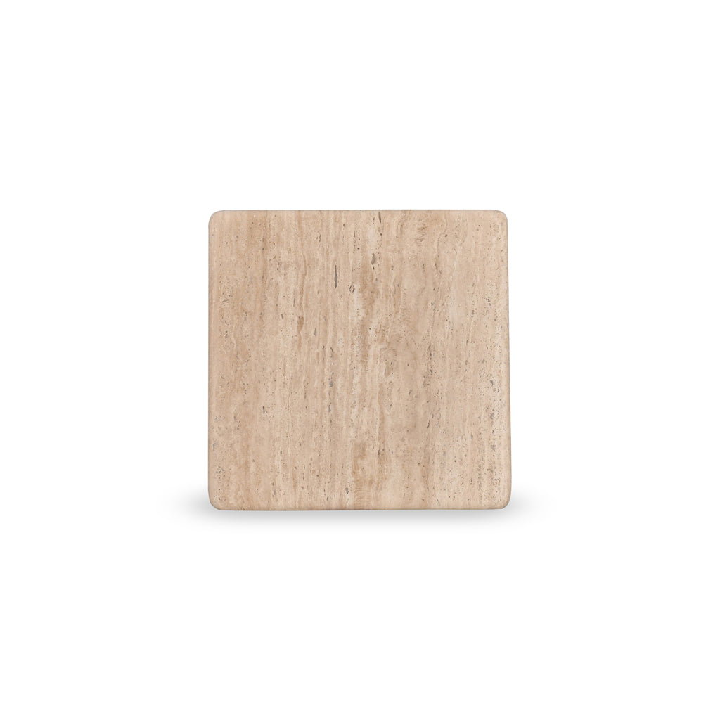 Costin 42cm Travertine Top Side Table - Natural - Last One Side Table Rebhi-Core