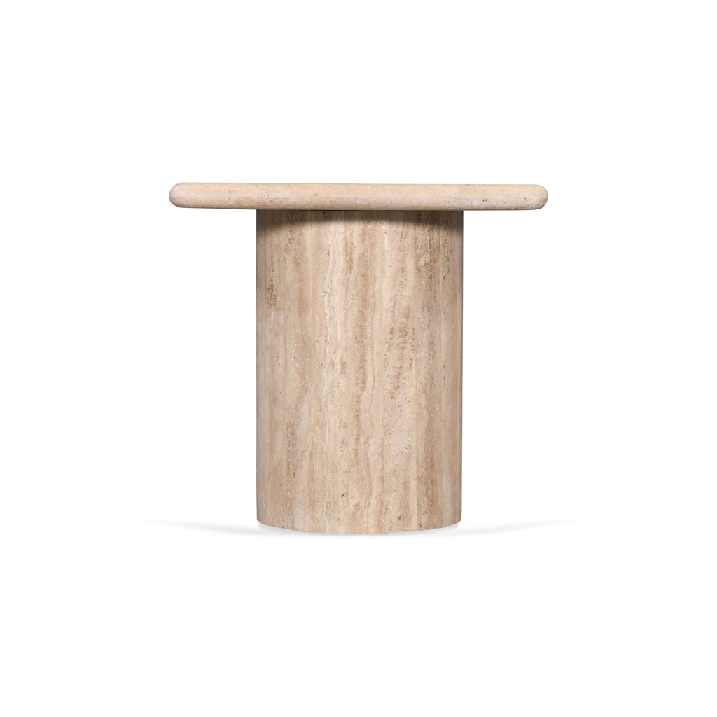 Costin 42cm Travertine Top Side Table - Natural - Last One Side Table Rebhi-Core