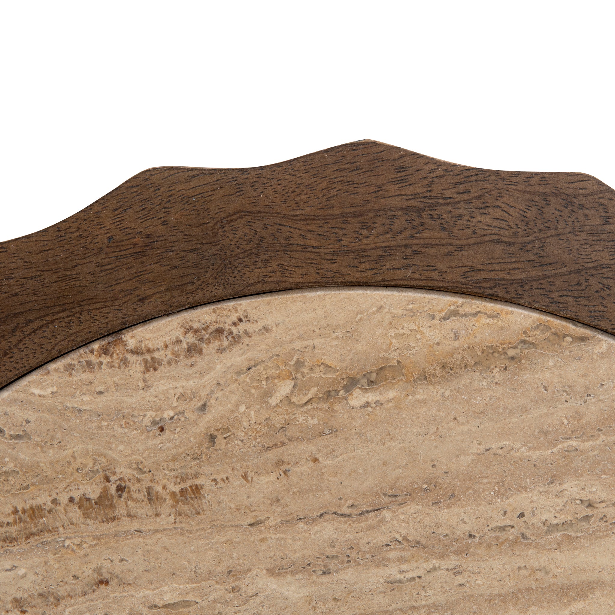 Avanti 45cm Travertine Top Round Side Table - Walnut Side Table Rebhi-Core   