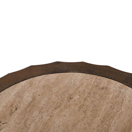 Avanti 45cm Travertine Top Round Side Table - Walnut Side Table Rebhi-Core   