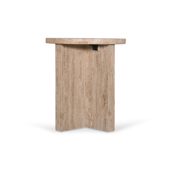 Sanya 45cm Travertine Top Round Side Table Side Table Rebhi-Core   