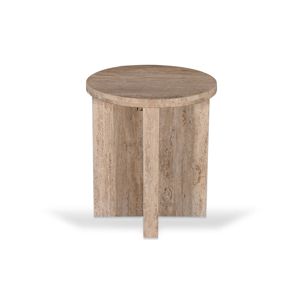 Ex Display - Sanya 45cm Travertine Top Round Side Table Side Table Rebhi-Core
