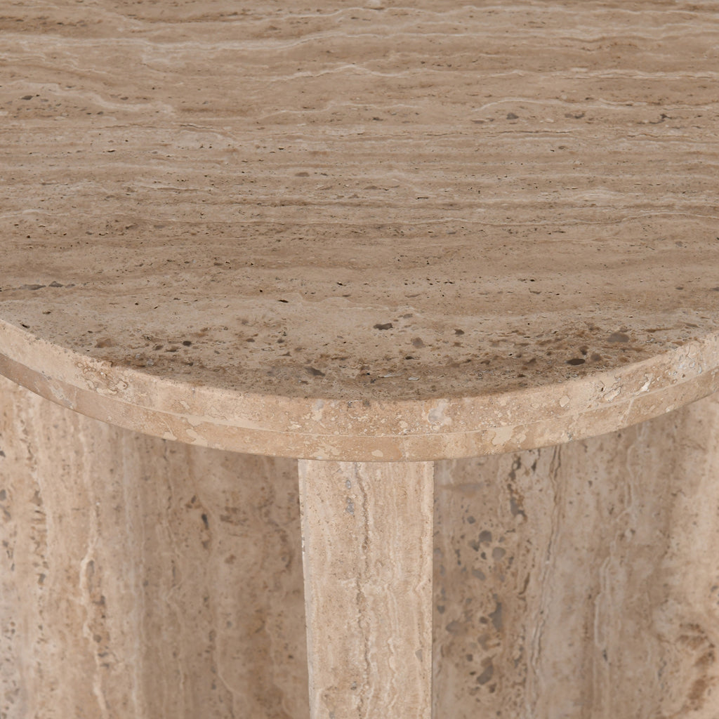Ex Display - Sanya 45cm Travertine Top Round Side Table Side Table Rebhi-Core