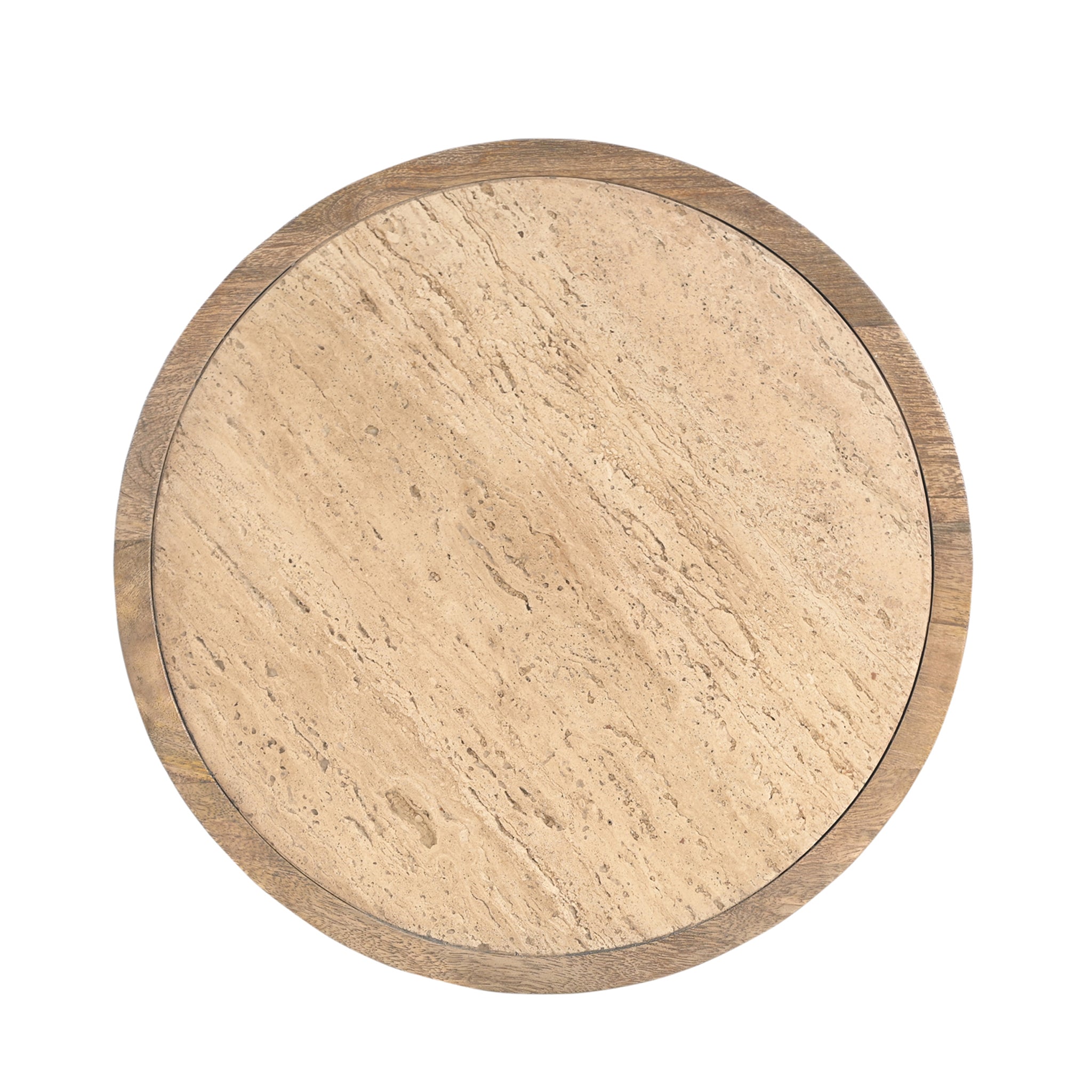 Urbina 40cm Travertine Top Side Table - Natural Side Table Rebhi-Core