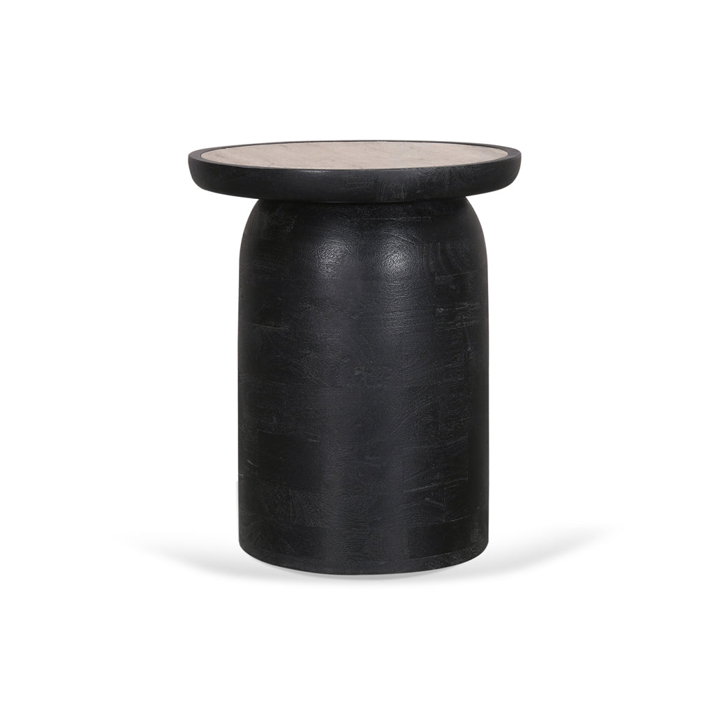 Ex Display - Urbina 40cm Travertine Top Side Table - Black Side Table Rebhi-Core