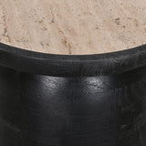 Ex Display - Urbina 40cm Travertine Top Side Table - Black Side Table Rebhi-Core