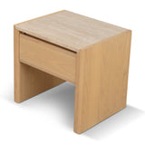 Ex Display - Linden 55cm Travertine Top Bedside Table - Crème Ash Bedside Table Kodak-Core
