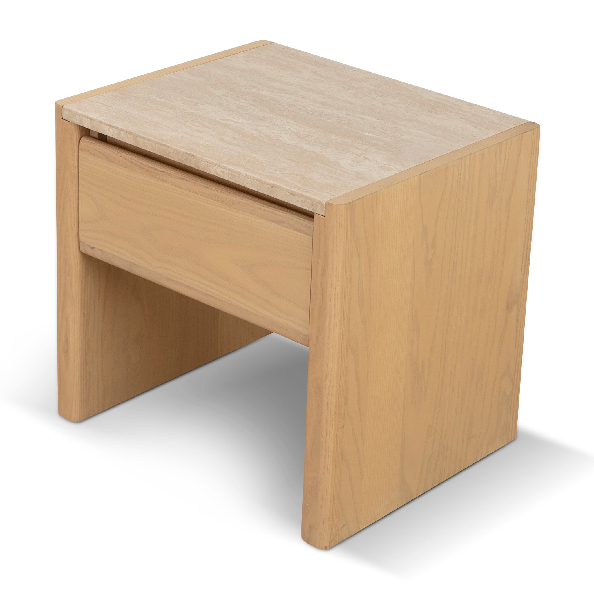 Ex Display - Linden 55cm Travertine Top Bedside Table - Crème Ash Bedside Table Kodak-Core