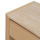 Ex Display - Linden 55cm Travertine Top Bedside Table - Crème Ash Bedside Table Kodak-Core