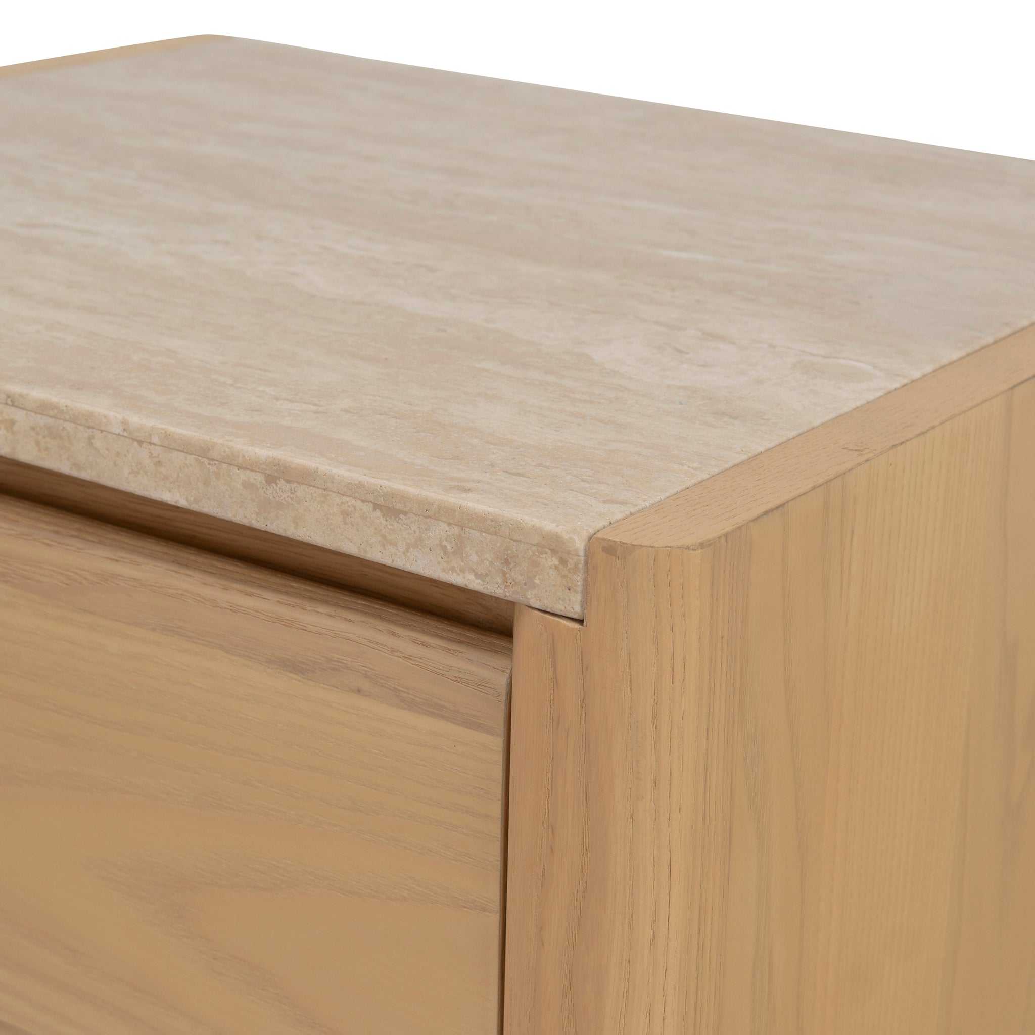 Ex Display - Linden 55cm Travertine Top Bedside Table - Crème Ash Bedside Table Kodak-Core