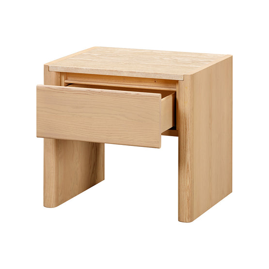 Linden 55cm Travertine Top Bedside Table - Crème Ash Bedside Table Kodak-Core   