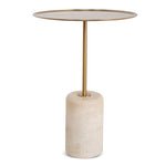 Pravina 45cm Brushed Gold Side Table - Travertine Side Table NY-Core