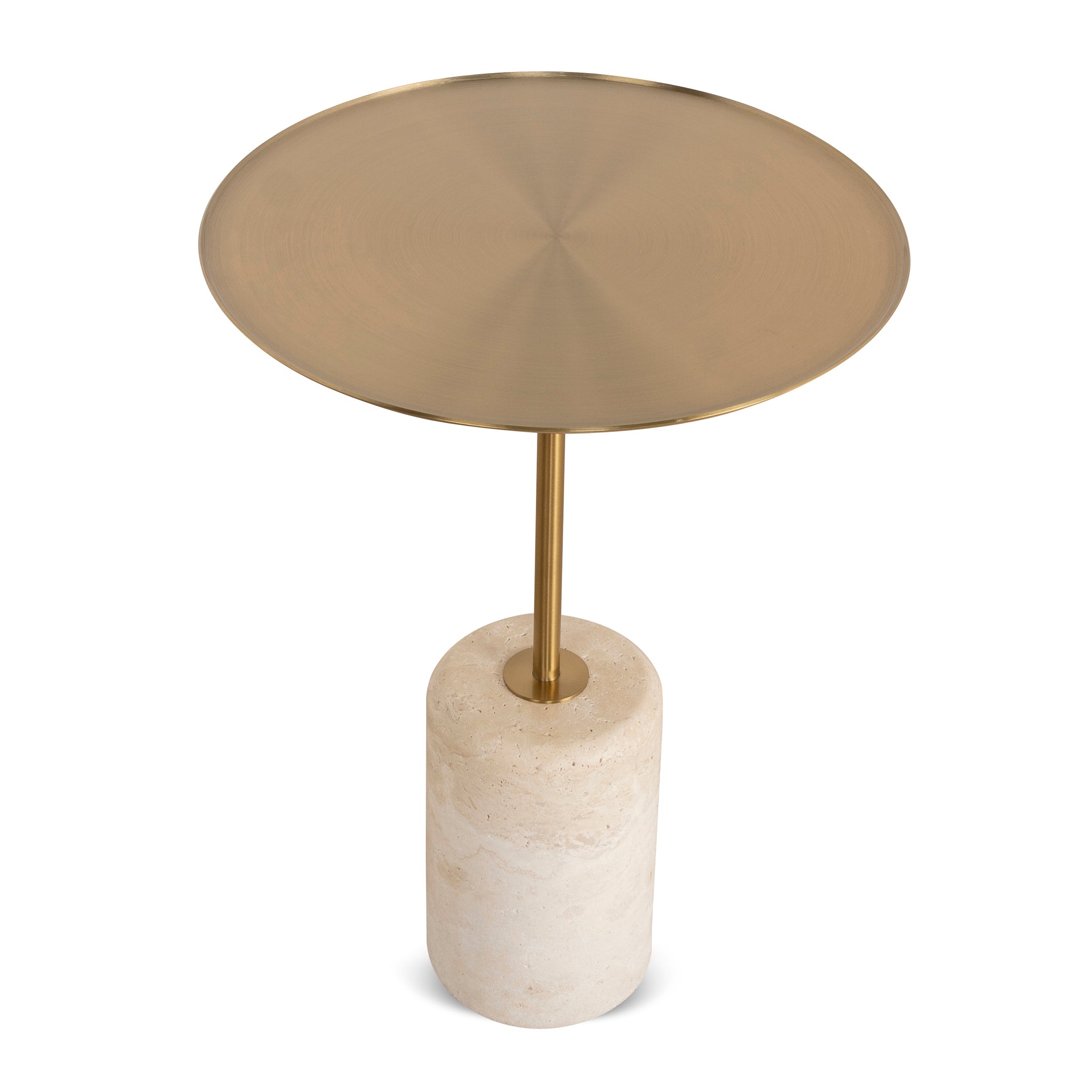 Pravina 45cm Brushed Gold Side Table - Travertine Side Table NY-Core