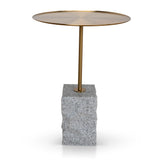 Ex Display - Kelvin 45 cm Brushed Gold Side Table - Faceted Granite Marble Side Table NY-Core