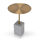 Ex Display - Kelvin 45 cm Brushed Gold Side Table - Faceted Granite Marble Side Table NY-Core