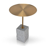 Ex Display - Kelvin 45 cm Brushed Gold Side Table - Faceted Granite Marble Side Table NY-Core