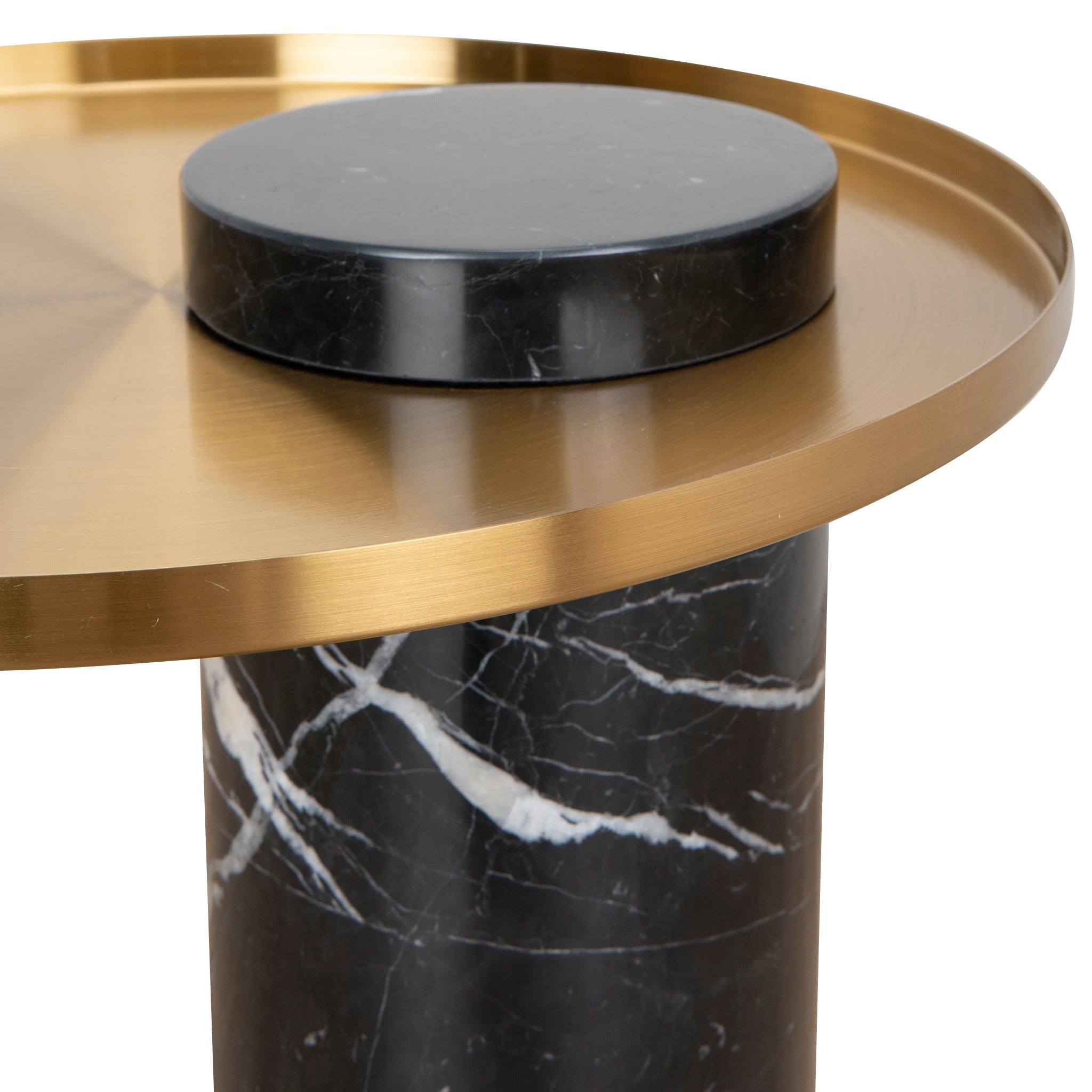 Ex Display - Marcela 40cm Round Brushed Gold Side Table - Black Marble Side Table NY-Core