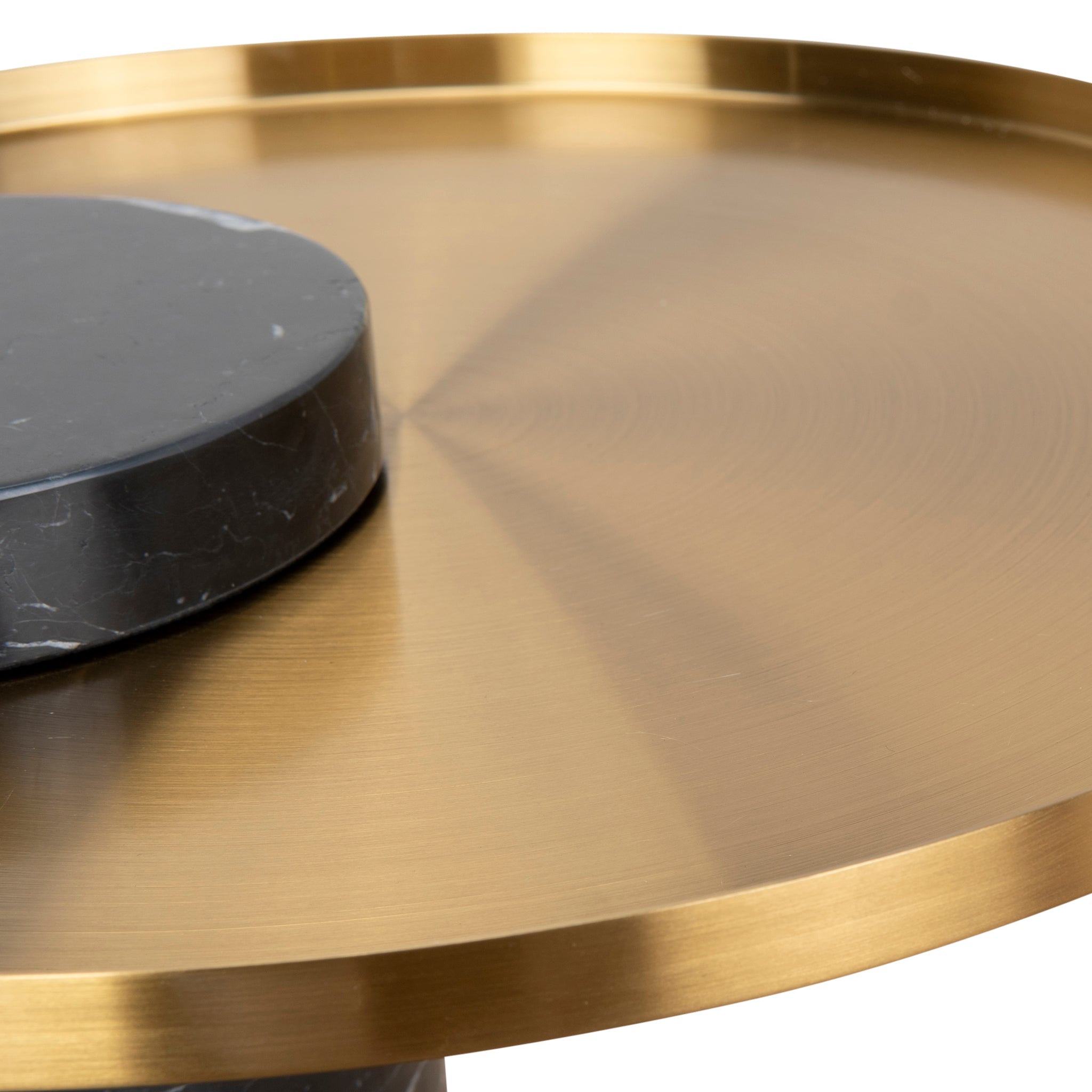 Ex Display - Marcela 40cm Round Brushed Gold Side Table - Black Marble Side Table NY-Core