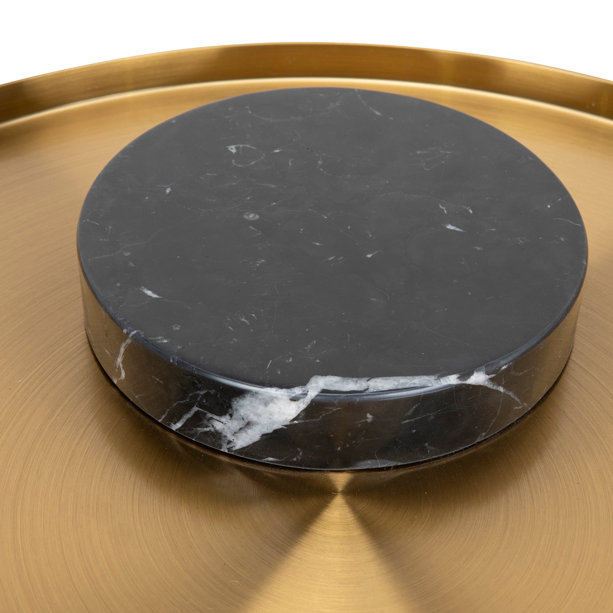 Ex Display - Marcela 40cm Round Brushed Gold Side Table - Black Marble Side Table NY-Core