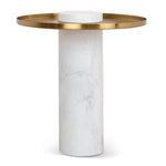 Ex Display - Marcela 40cm Round Brushed Gold Side Table - Marble Side Table NY-Core
