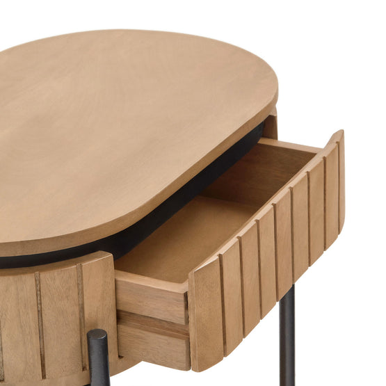 Vesna Solid Mango Wood Oval Bedside Table - Natural