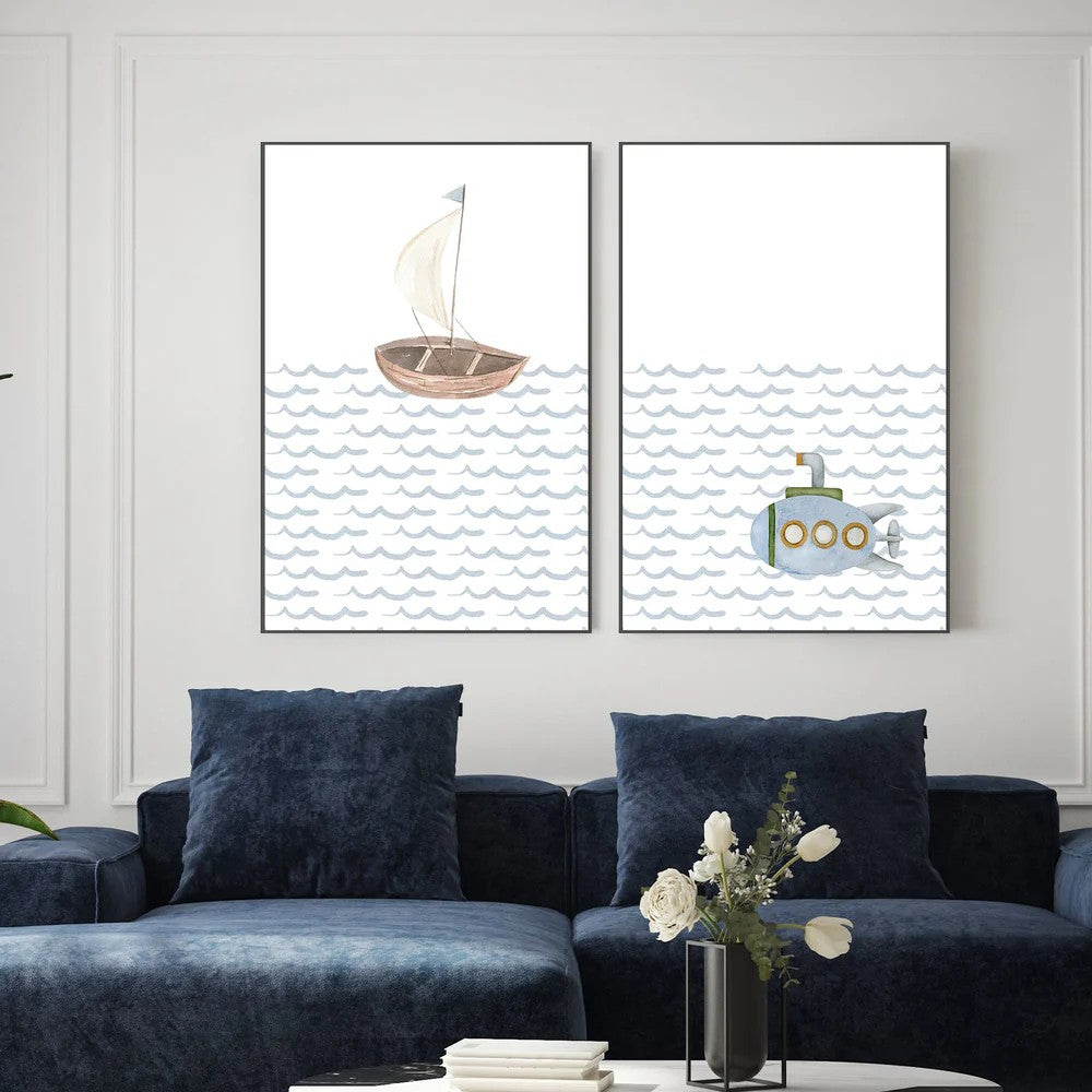 Sailboat, Submarine, By At Viv Home Prints Wall Art Gioia-Local