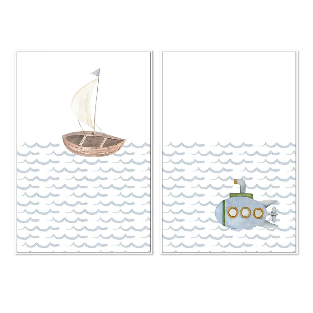 Sailboat, Submarine, By At Viv Home Prints Wall Art Gioia-Local White Framed Canvas 40x60cm