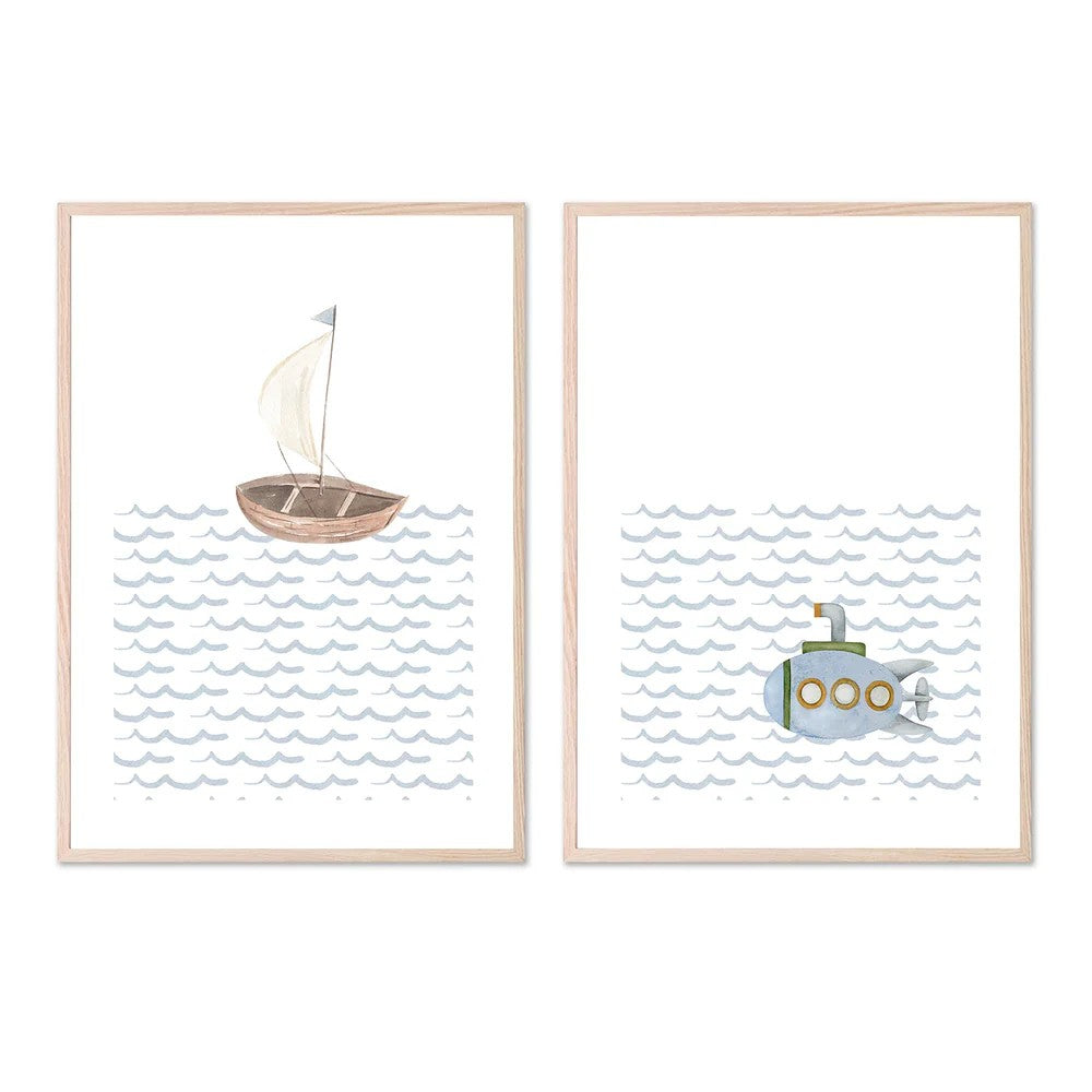 Sailboat, Submarine, By At Viv Home Prints Wall Art Gioia-Local Black Framed Poster 40x60cm